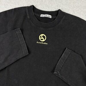 Acne Studios T Shirt Mens Large Black Wash Graphic Logo Heavyweight Long Sleeve